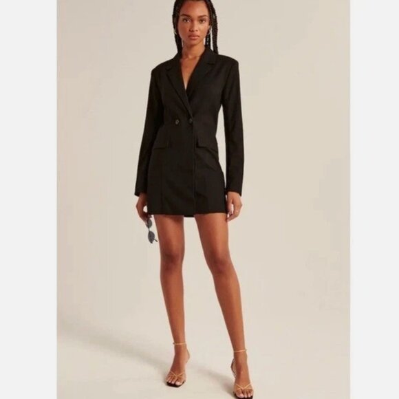 Abercrombie & Fitch Black Satin Blazer Mini Dress SMALL TALL (ST) - Picture 1 of 11